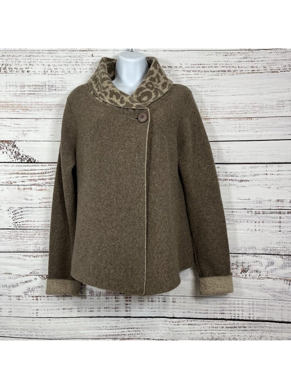 Chiaramente Brown Wool Blend Button Sweater Coat Made In Italy